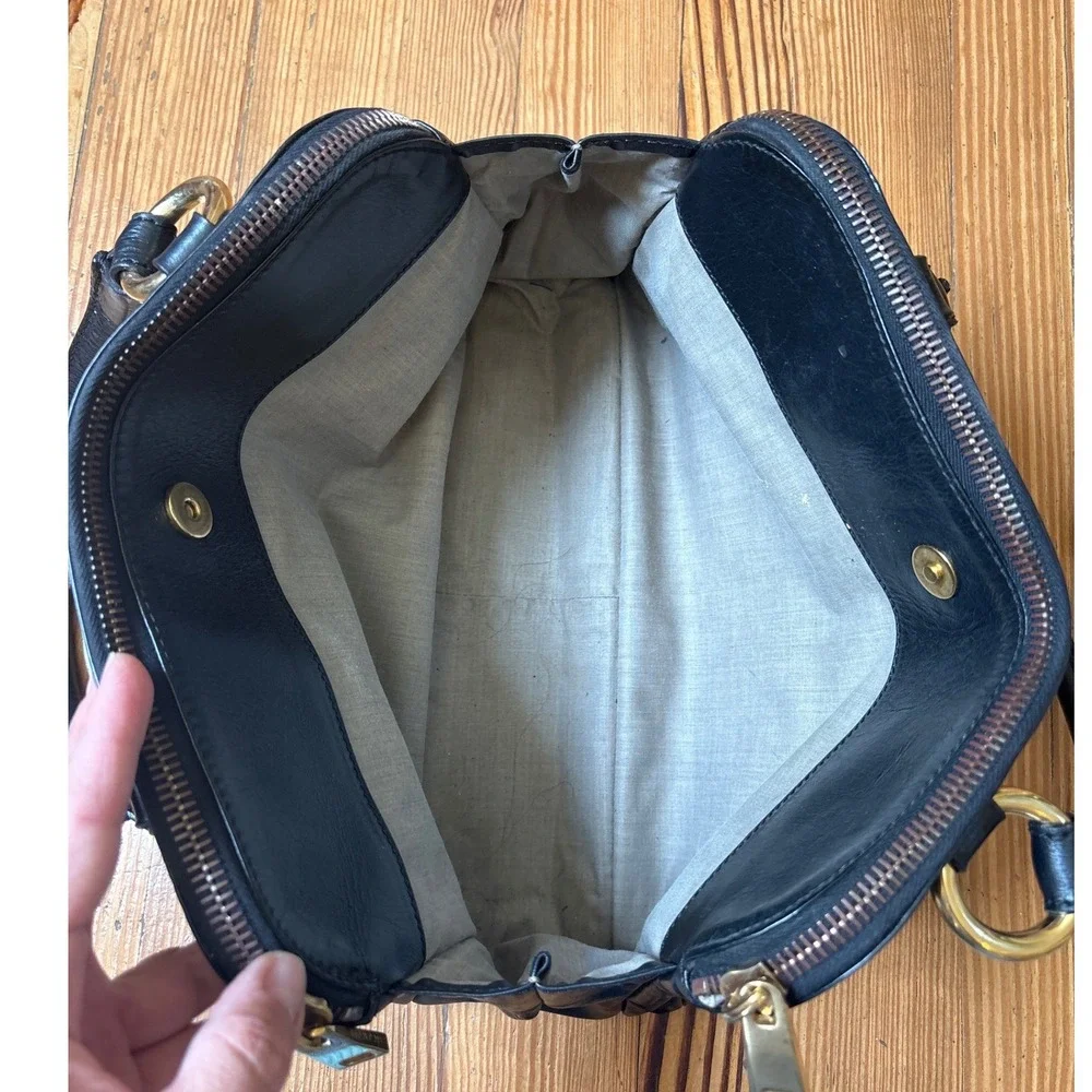Marc Jacobs Satchel Bag Women Black Leather Gold Push Lock Vintage SIZE Medium